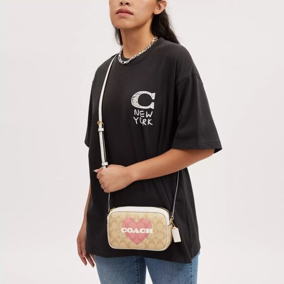 NWT Coach CO939 Mini Jamie Camera Bag Canvas & Leather Pink Heart Print - Picture 6 of 16